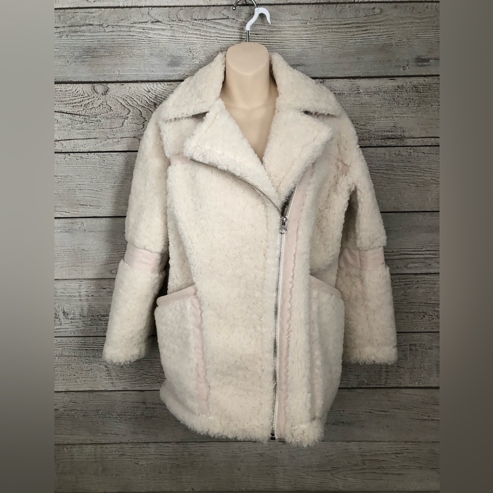 Topshop Teddy Faux Shearling/Suede Trim Coat Size 4